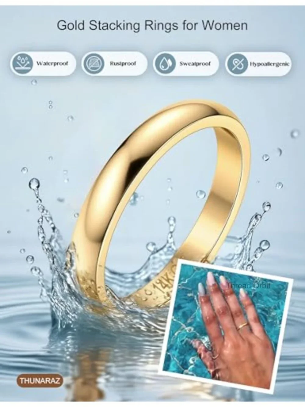 14K Gold Filled Stacking Rings Set - 4Pcs Thin Stackable Band Ring